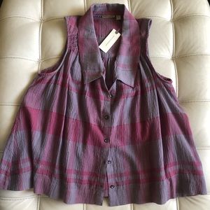 Anthropologie Pink/Purple Plaid Swing Top